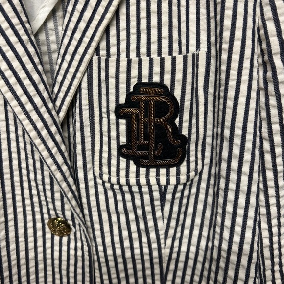 NWT Lauren Ralph Lauren Black Cream Gold Rope Logo Blazer Vintage Size 4 Pockets - Picture 2 of 7